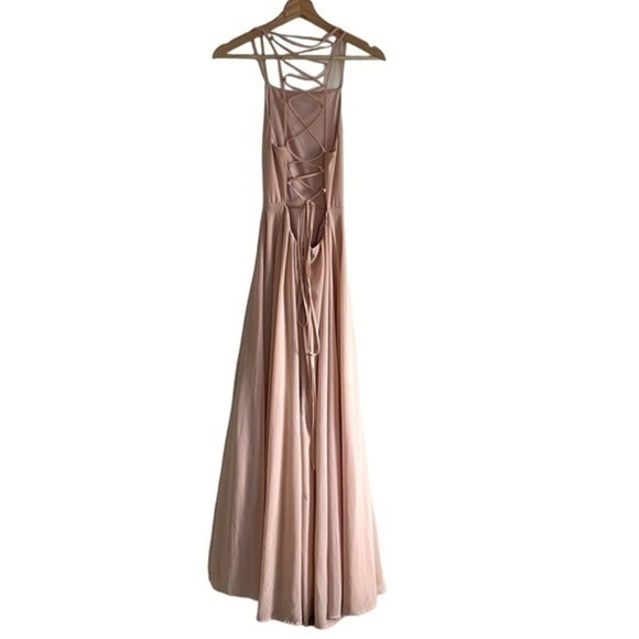 Lulus Bridesmaids Dress Women’s Size Small Maxi Open‎ Back Lace up Blush Pink - Picture 3 of 6